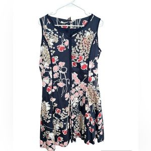 Talbots Petite Fit and Flair Blue Floral Sleeveless Dress